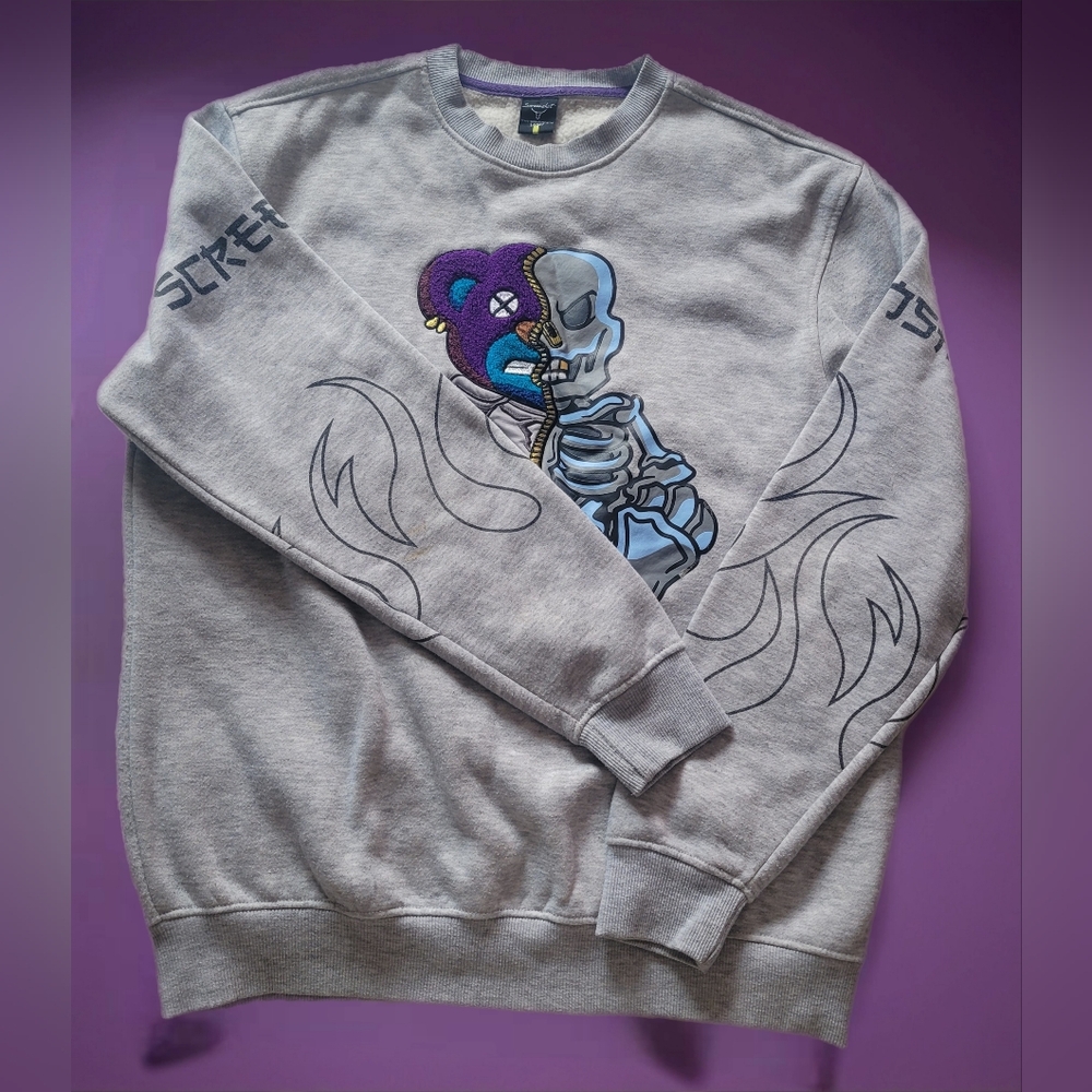 Screenshot Colorblock Sweatshirt Urban Teddy Bear Skeleton Design Sz L